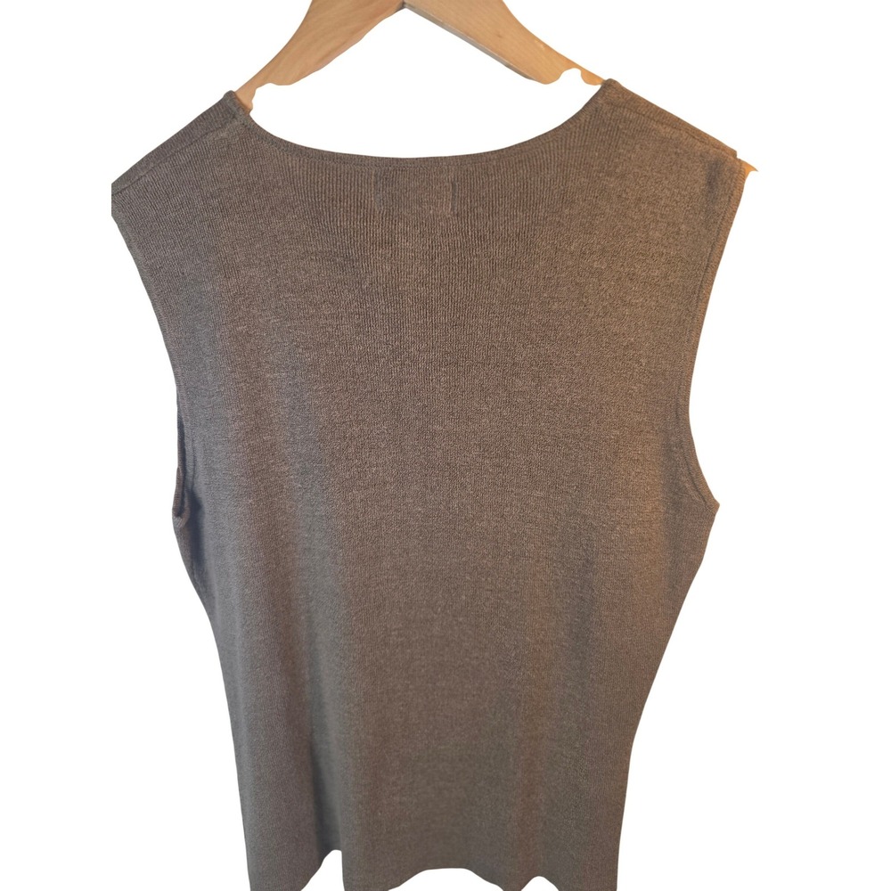 Chicos Design Womens Size 2 Linen Cotton Blend Knit Tank Top Shell Taupe Brown